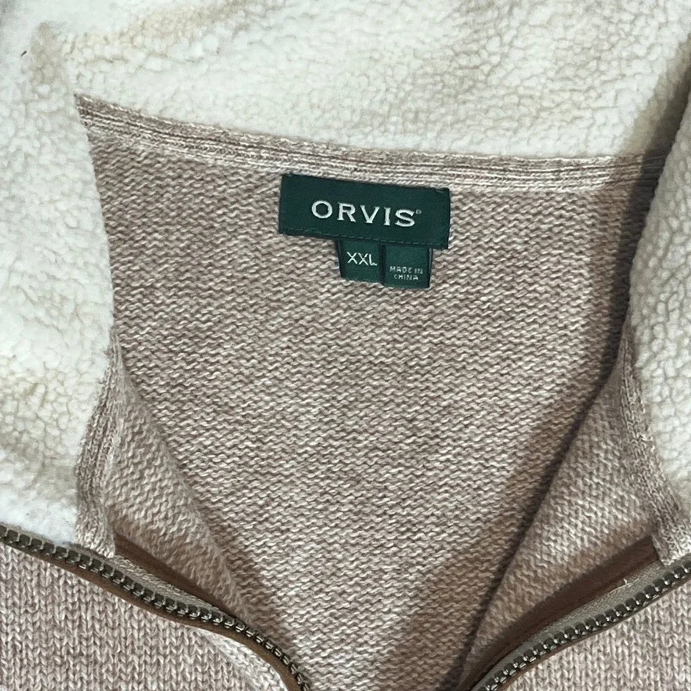 ORVIS Stowe Lambswool Quarter Zip Pullover Sweater Sherpa Collar Beige‎ Mens XXL